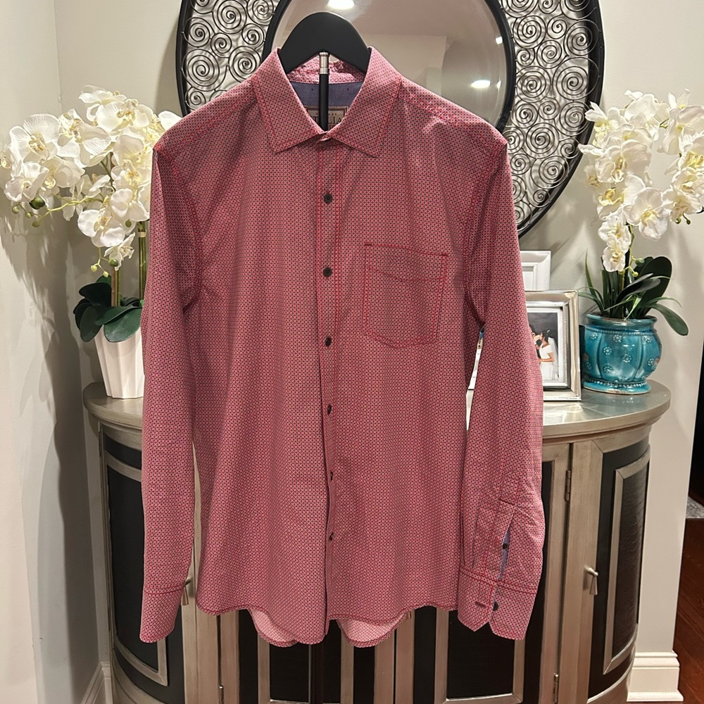 Italina Men's Red Micro-Pattern Button-Down Shirt